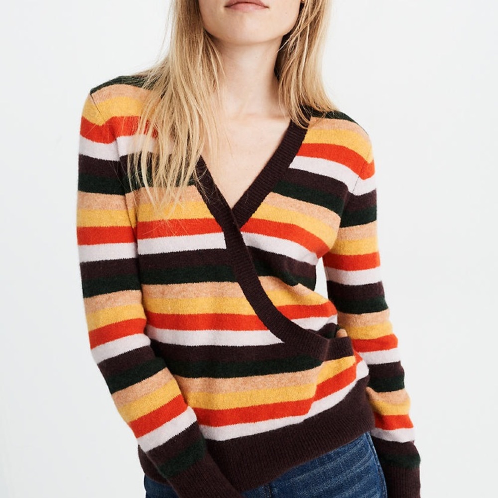 Madewell Faux Wrap Pullover Sweater in Stripe